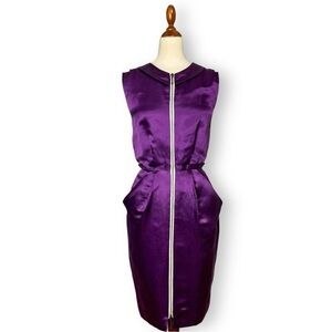 MISCHEN Royal Purple Zip Front Dress Size 6 Silk Linen Carla Knapp Pockets